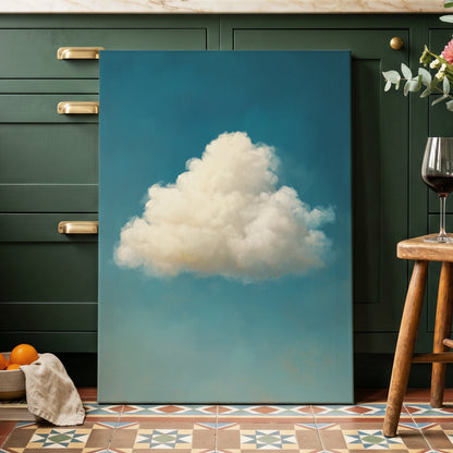 Cumulus in Open Air, blue, white, beige nature wall art displayed in a styled interior, gallery view 7