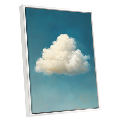 Cumulus in Open Air, blue, white, beige nature wall art shown as a white framed canvas wall art
