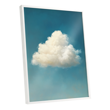 Cumulus in Open Air, blue, white, beige nature wall art shown as a white framed poster wall art print