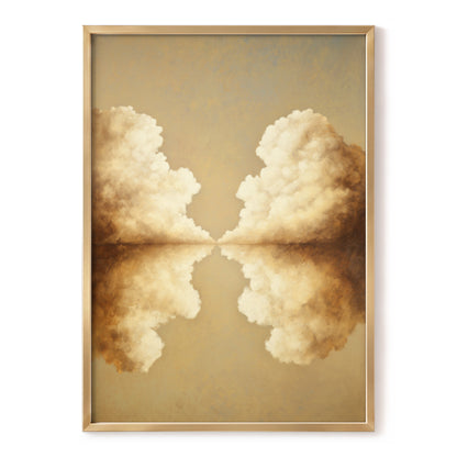 Cumulus Mirrorway, gold, beige, white nature wall art, front artwork view