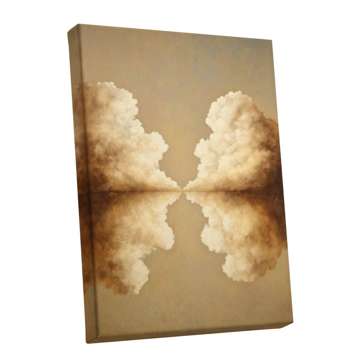 Cumulus Mirrorway, gold, beige, white nature wall art shown as a stretched canvas wall art