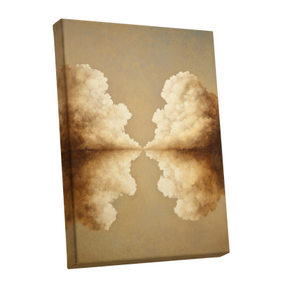 Cumulus Mirrorway, gold, beige, white nature wall art shown as a stretched canvas wall art