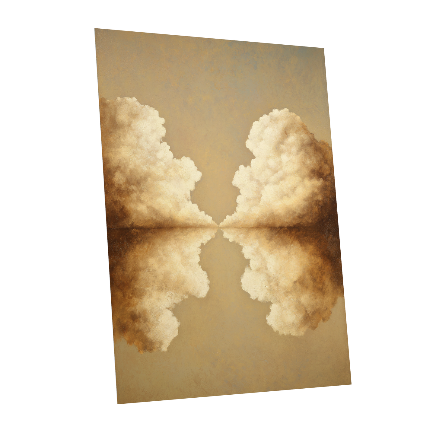 Cumulus Mirrorway, gold, beige, white nature wall art shown as a unframed poster wall art print