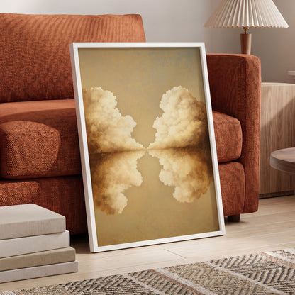 Cumulus Mirrorway, gold, beige, white nature wall art displayed in a styled interior, gallery view 9