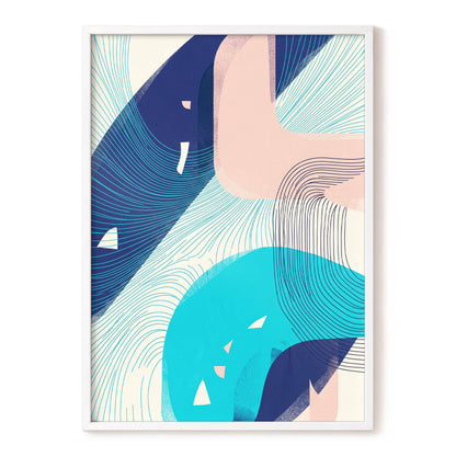 Currents in Blush, blue, pink, beige abstract wall art, front artwork view