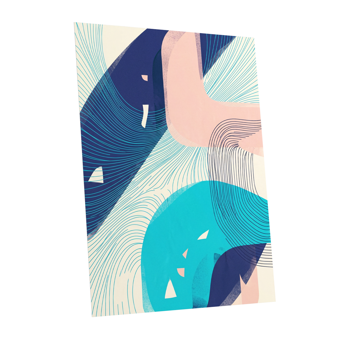 Currents in Blush, blue, pink, beige abstract wall art shown as a unframed poster wall art print