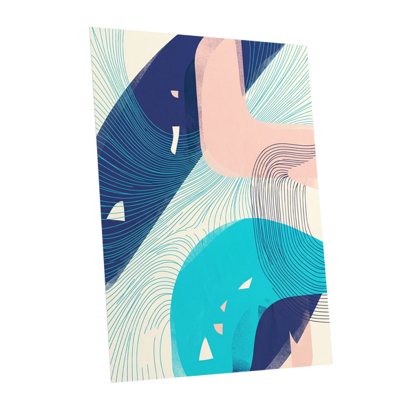Currents in Blush, blue, pink, beige abstract wall art shown as a unframed poster wall art print