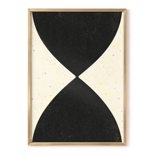 Curves in Balance, black, beige, yellow abstract wall art, front artwork view