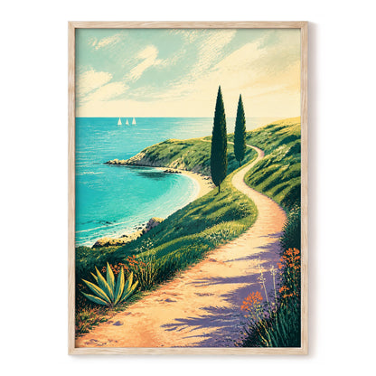 Cypress Cove Reverie, blue, green, beige nature wall art, front artwork view