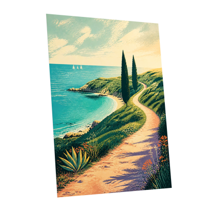 Cypress Cove Reverie, blue, green, beige nature wall art shown as a unframed poster wall art print