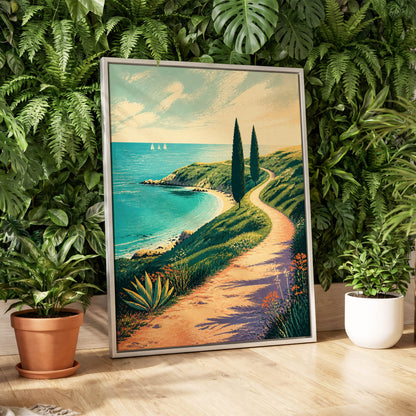 Cypress Cove Reverie, blue, green, beige nature wall art displayed in a styled interior, gallery view 4
