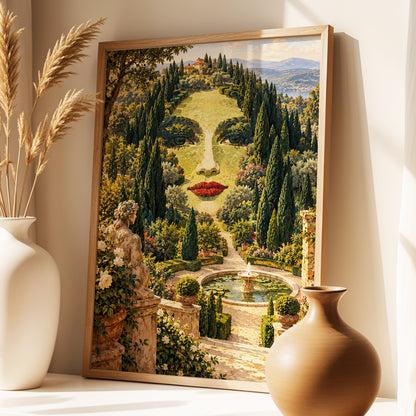 Cypress Reverie, green, beige, gold nature wall art displayed in a styled interior, gallery view 2