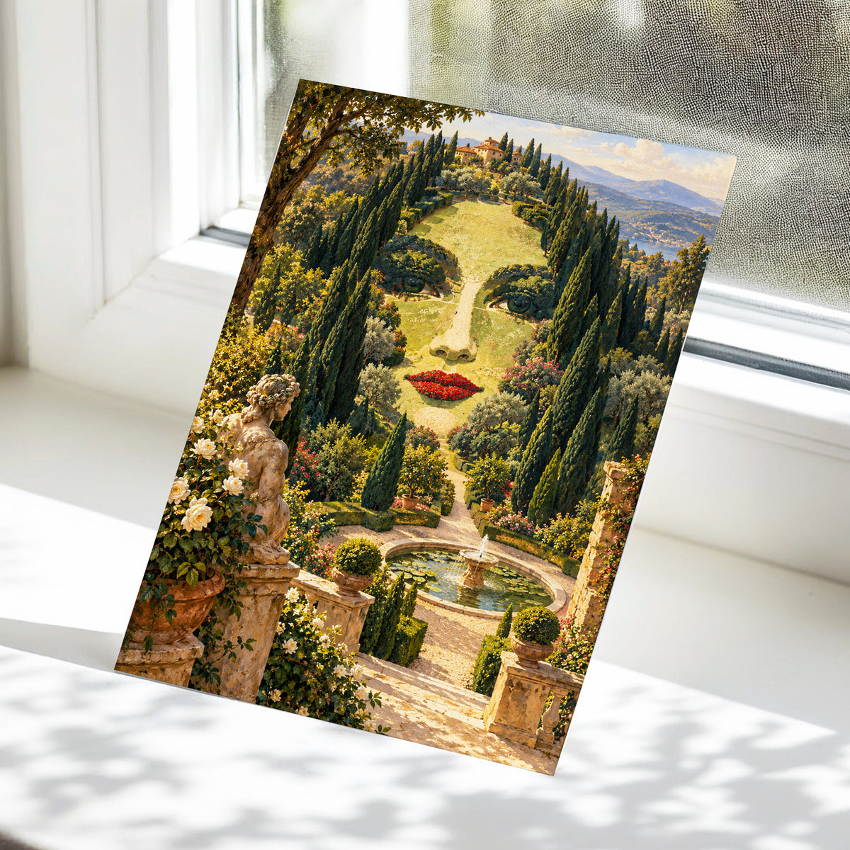 Cypress Reverie, green, beige, gold nature wall art displayed in a styled interior, gallery view 4