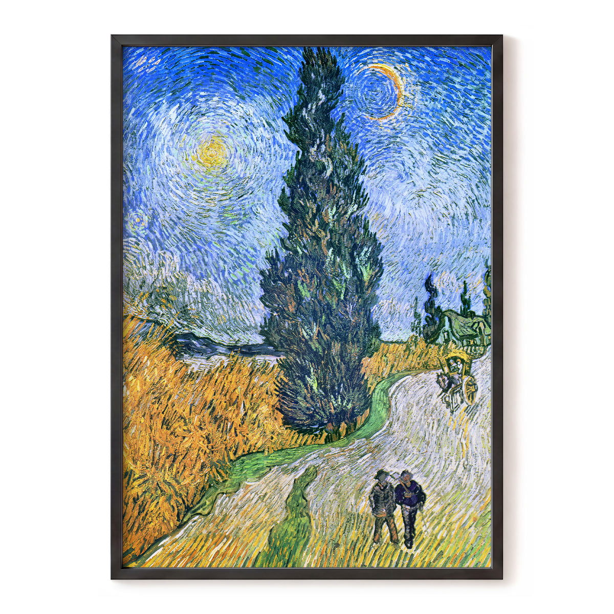 Cypress Under Stars, blue, green, yellow nature wall art, front artwork view