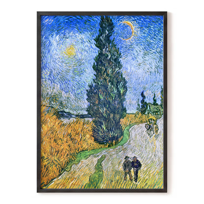 Cypress Under Stars, blue, green, yellow nature wall art, front artwork view