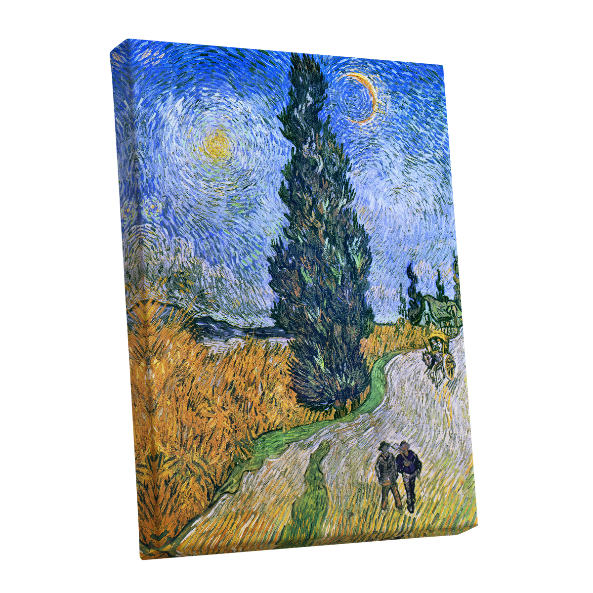 Cypress Under Stars, blue, green, yellow nature wall art shown as a stretched canvas wall art