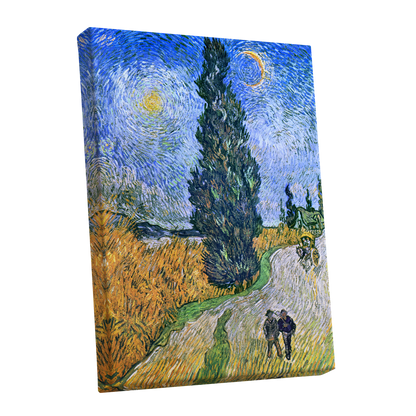 Cypress Under Stars, blue, green, yellow nature wall art shown as a stretched canvas wall art