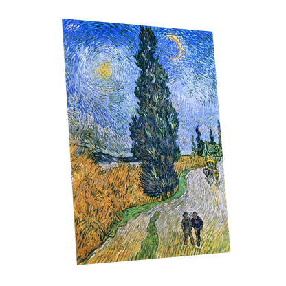 Cypress Under Stars, blue, green, yellow nature wall art shown as a unframed poster wall art print
