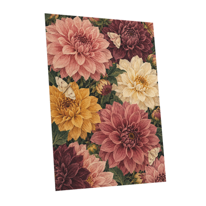 Dahlia Dusk, pink, purple, green floral wall art shown as a unframed poster wall art print