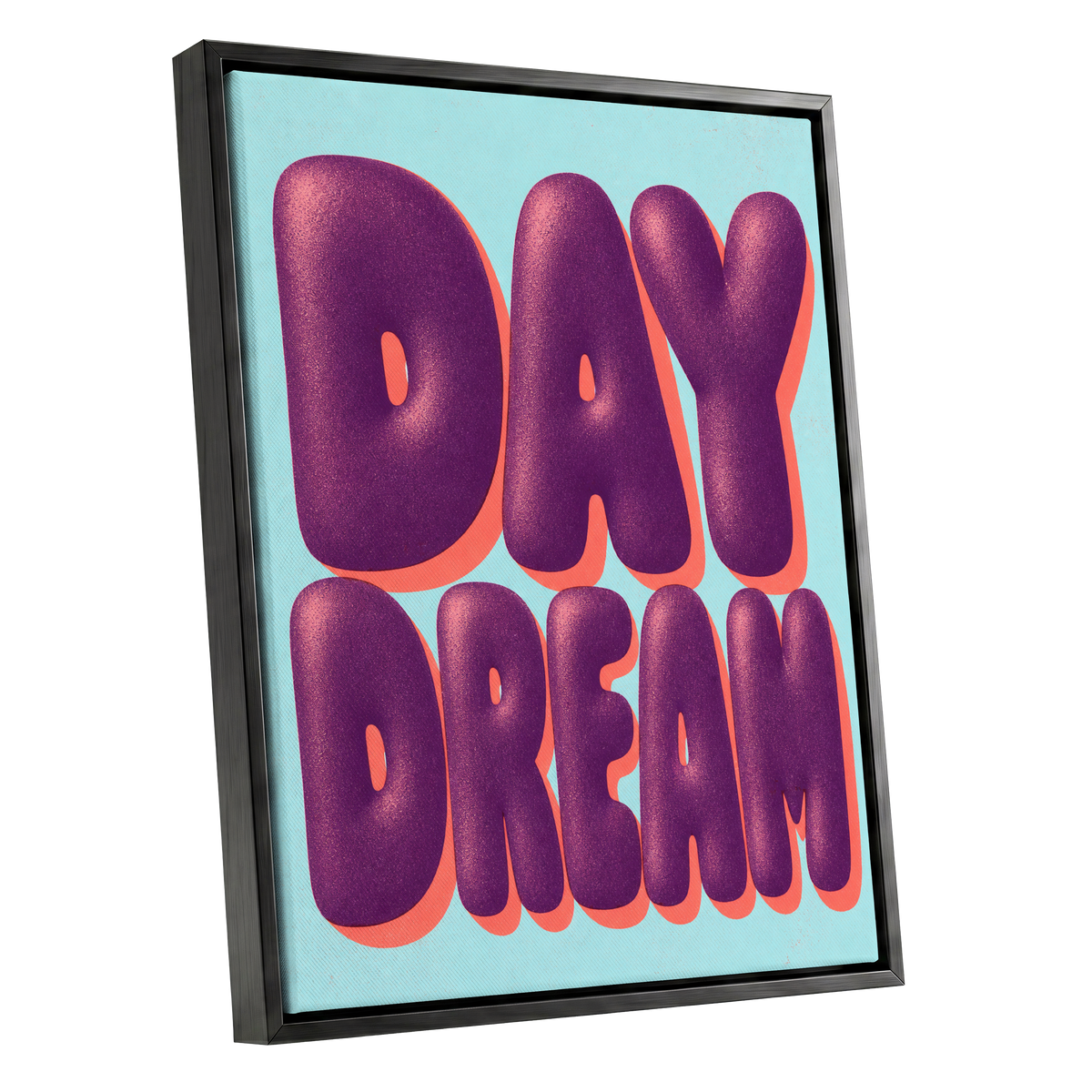 Daydream in Violet, purple, blue, orange minimalist wall art shown as a black framed canvas wall art
