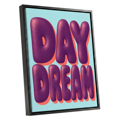 Daydream in Violet, purple, blue, orange minimalist wall art shown as a black framed canvas wall art