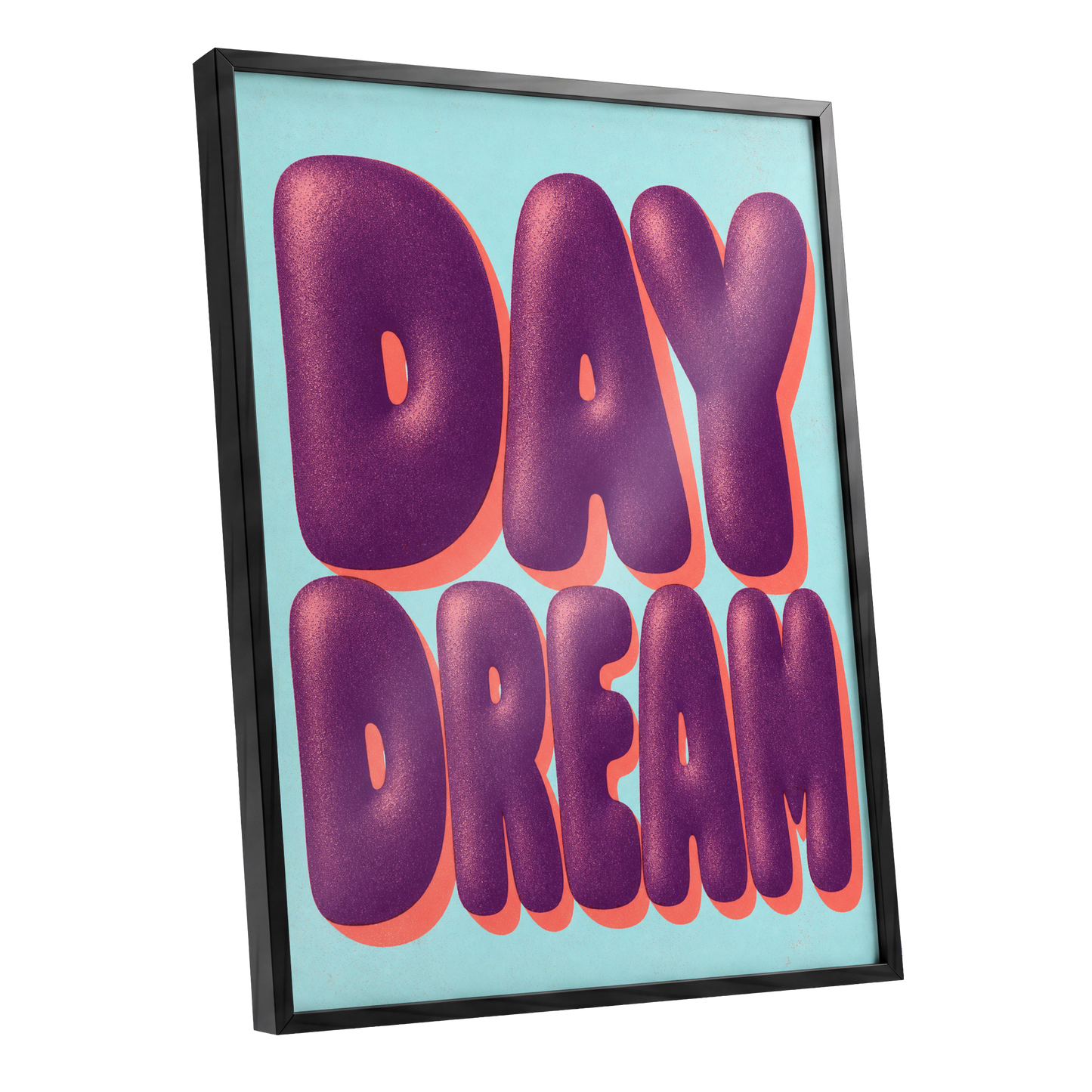 Daydream in Violet, purple, blue, orange minimalist wall art shown as a black framed poster wall art print