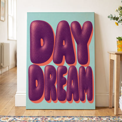 Daydream in Violet, purple, blue, orange minimalist wall art on canvas displayed in a styled interior, gallery view 2