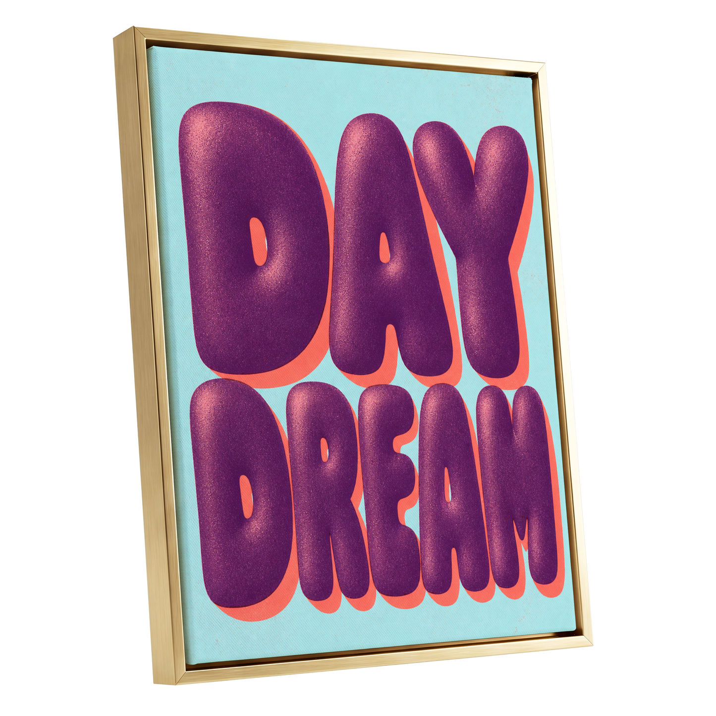 Daydream in Violet, purple, blue, orange minimalist wall art shown as a gold framed canvas wall art