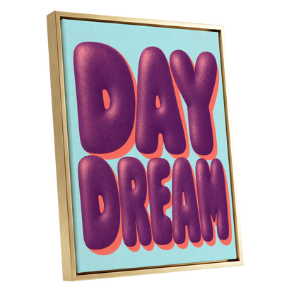Daydream in Violet, purple, blue, orange minimalist wall art shown as a gold framed canvas wall art
