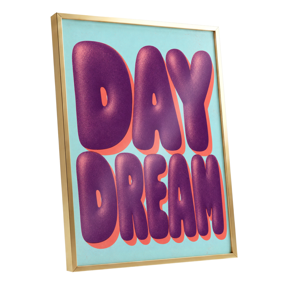 Daydream in Violet, purple, blue, orange minimalist wall art shown as a gold framed poster wall art print
