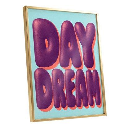 Daydream in Violet, purple, blue, orange minimalist wall art shown as a gold framed poster wall art print