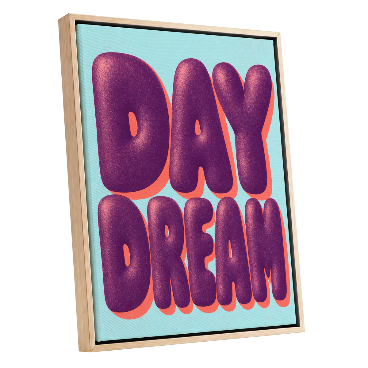 Daydream in Violet, purple, blue, orange minimalist wall art shown as a oak framed canvas wall art