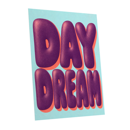 Daydream in Violet, purple, blue, orange minimalist wall art shown as a unframed poster wall art print