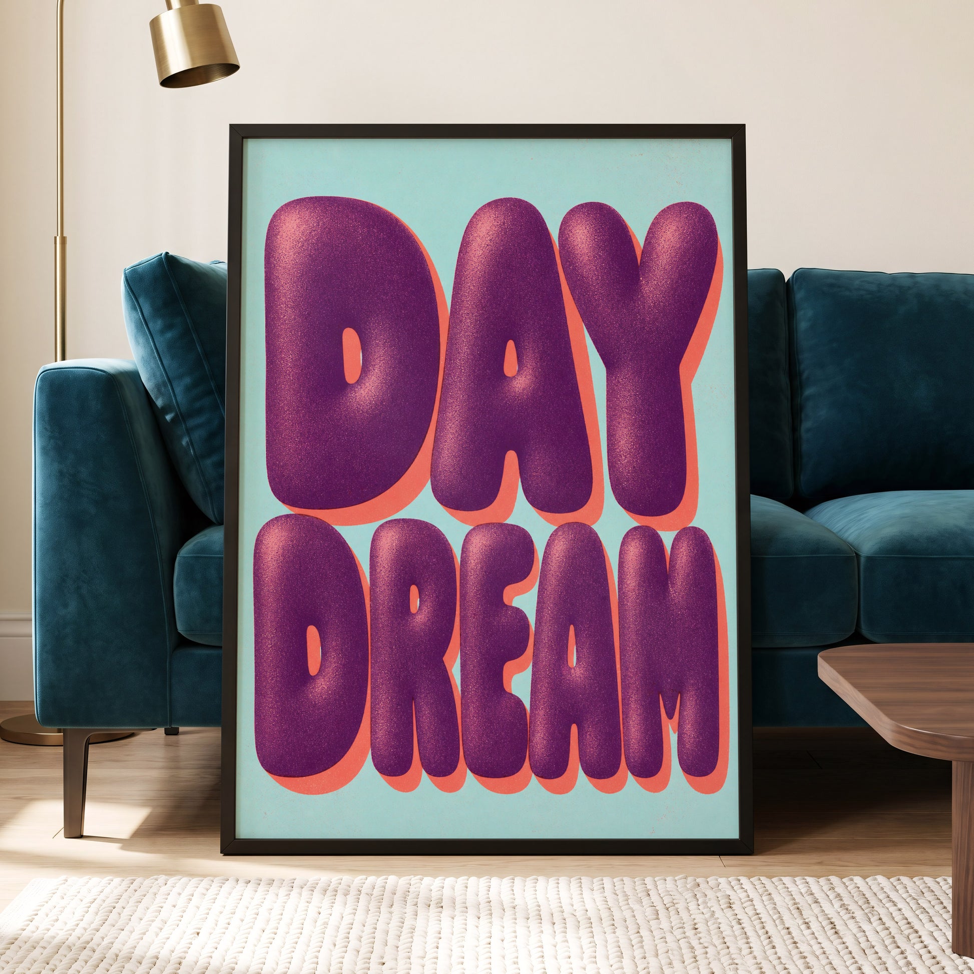 Daydream in Violet, purple, blue, orange minimalist wall art displayed in a styled interior, gallery view 6