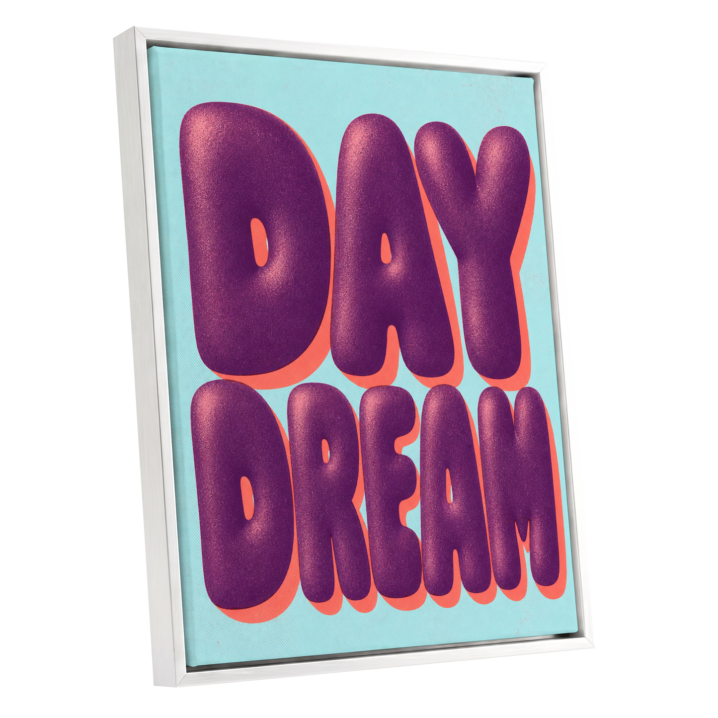 Daydream in Violet, purple, blue, orange minimalist wall art shown as a white framed canvas wall art