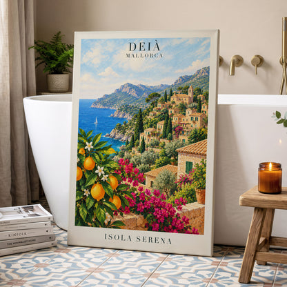 Deià Citrus Vista, blue, green, beige nature wall art displayed in a styled interior, gallery view 7