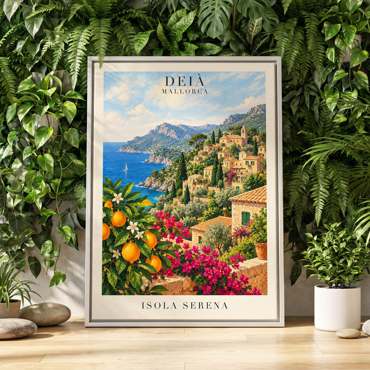 Deià Citrus Vista, blue, green, beige nature wall art displayed in a styled interior, gallery view 8