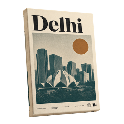 Delhi Modernist, green, beige, black minimalist wall art shown as a stretched canvas wall art