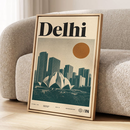 Delhi Modernist, green, beige, black minimalist wall art displayed in a styled interior, gallery view 1