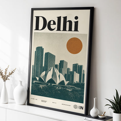 Delhi Modernist, green, beige, black minimalist wall art displayed in a styled interior, gallery view 2