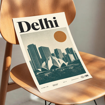 Delhi Modernist, green, beige, black minimalist wall art displayed in a styled interior, gallery view 3