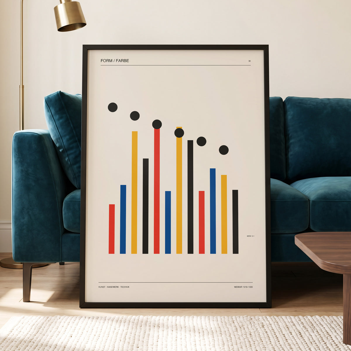 Descending Rhythm, beige, black, gold abstract wall art displayed in a styled interior, gallery view 5