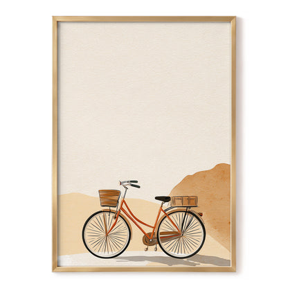 Desert Bicycle, beige, brown, orange minimalist wall art, front artwork view