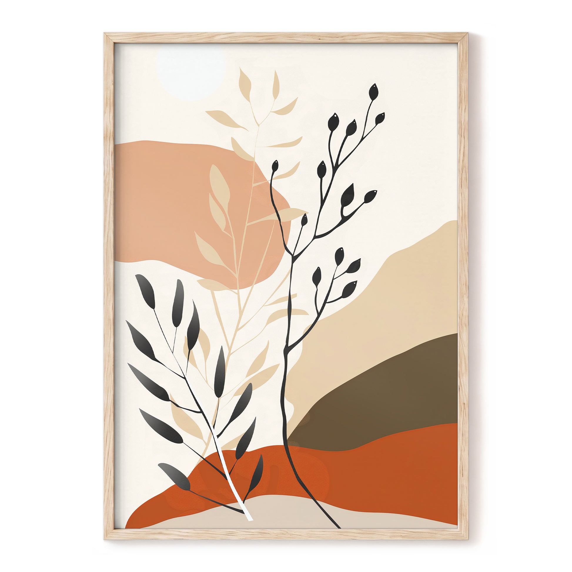 Desert Botanicals, beige, orange, black floral wall art, front artwork view