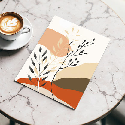 Desert Botanicals, beige, orange, black floral wall art displayed in a styled interior, gallery view 3