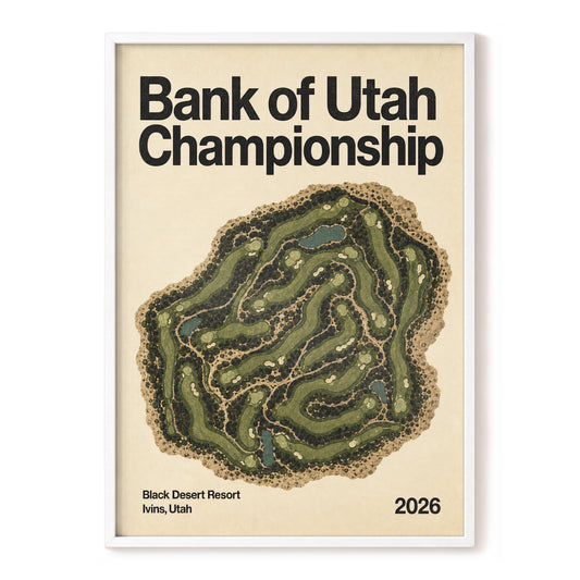 Desert Fairways 2026, black, green, beige nature wall art, front artwork view