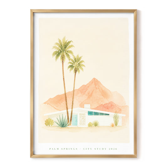 Desert Modern Reverie, beige, green, orange nature wall art, front artwork view