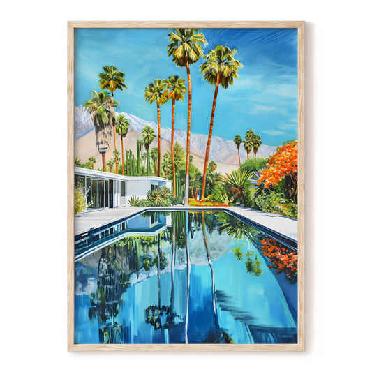 Desert Pool Reverie, blue, green, white nature wall art, front artwork view
