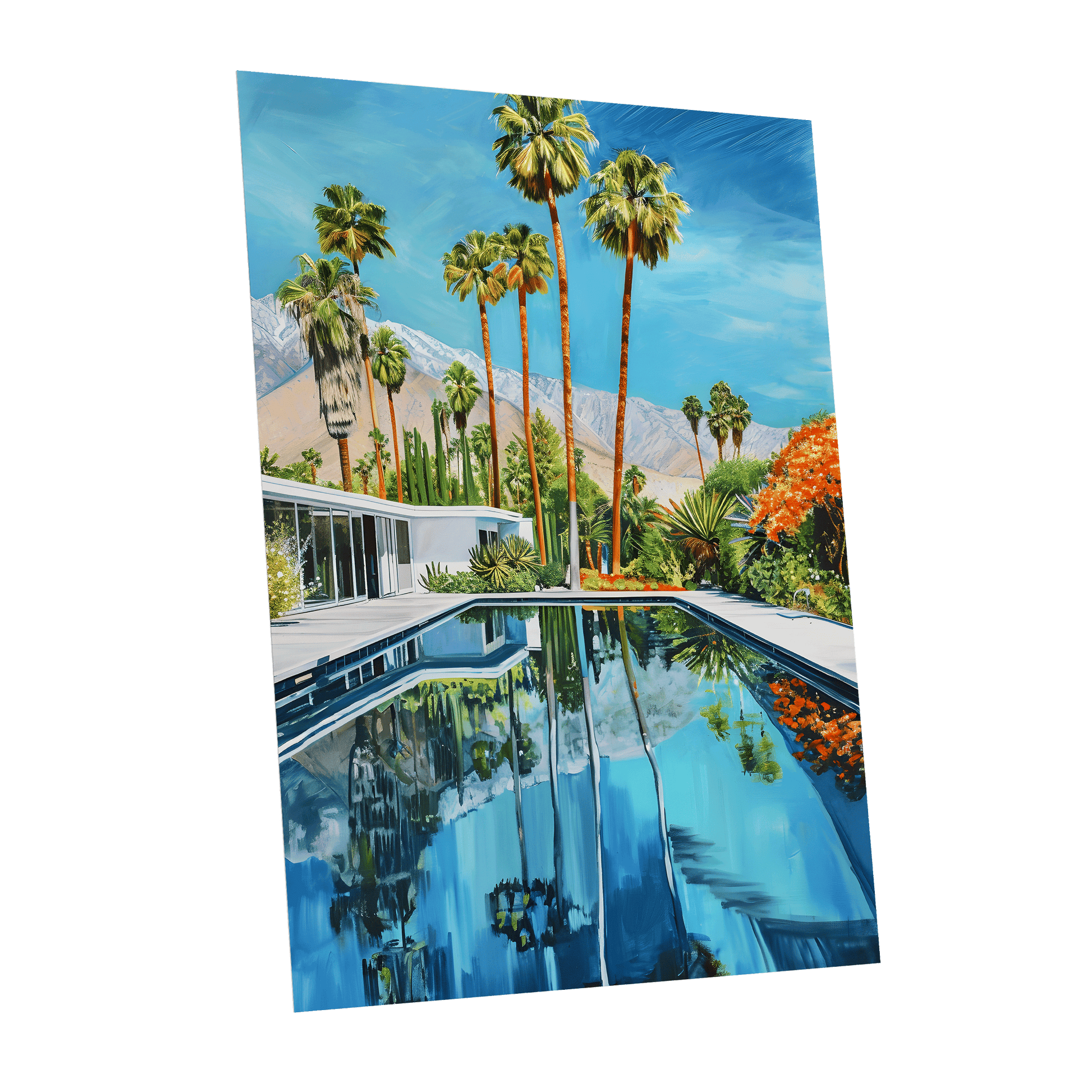 Desert Pool Reverie, blue, green, white nature wall art shown as a unframed poster wall art print