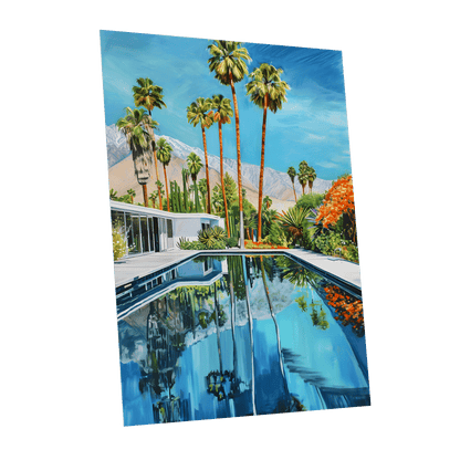 Desert Pool Reverie, blue, green, white nature wall art shown as a unframed poster wall art print